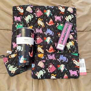 Vera Bradley SET of Herding Cats Bag Set. NWT tote, wallet, clutch, pen, tumbler
